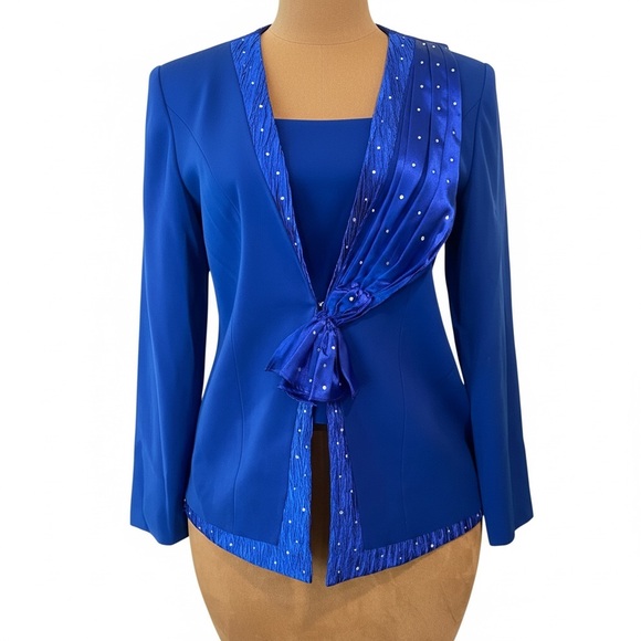 Vtg! Royal Blue Women's Blazer with Scarf Detail - Picture 4 of 16